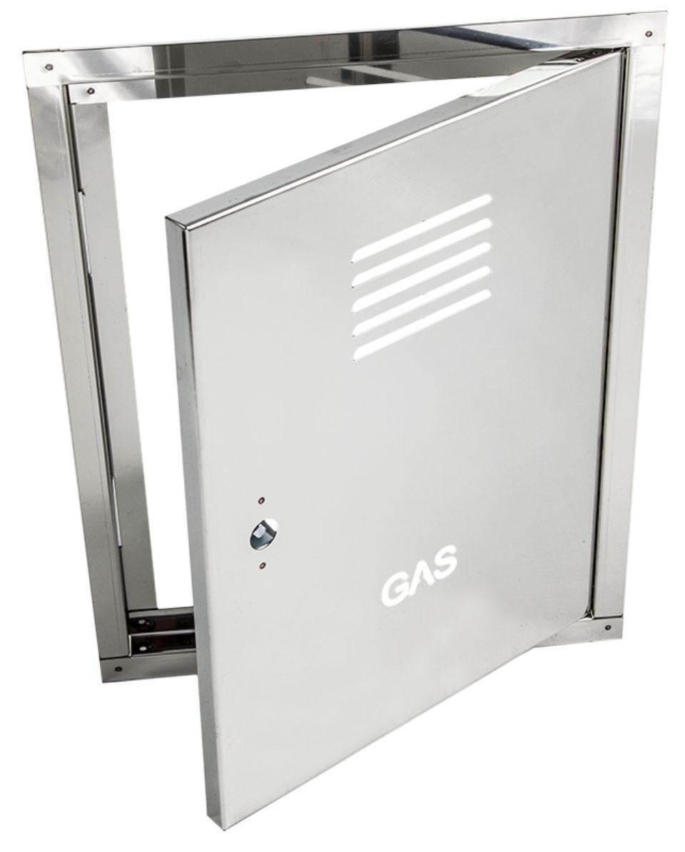 Sportello per contatore gas in acciaio inox, anta aperta